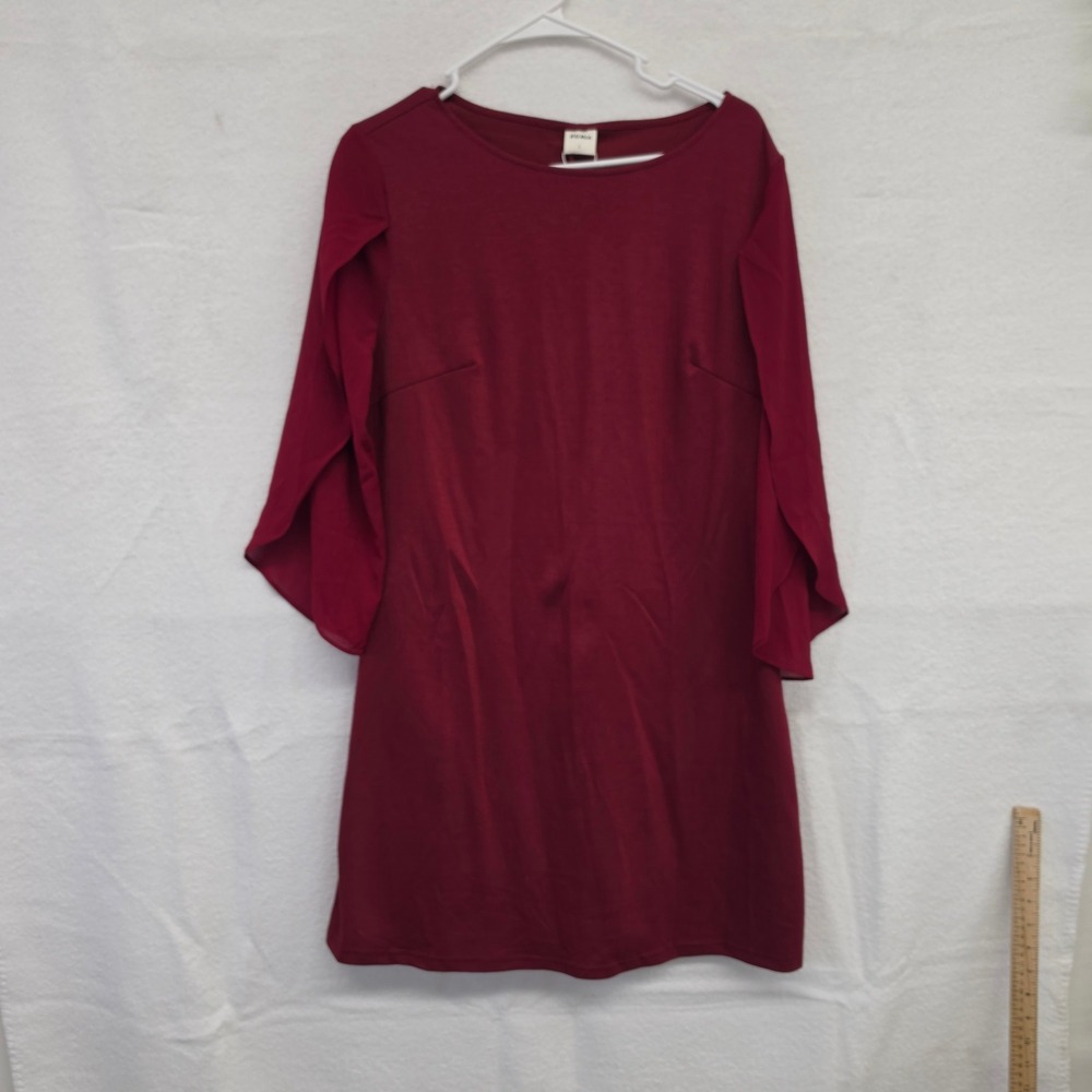*NWT* Rumia Burgundy Mini Dress Large Layered Bell Sleeve Boat Neck Wine Red